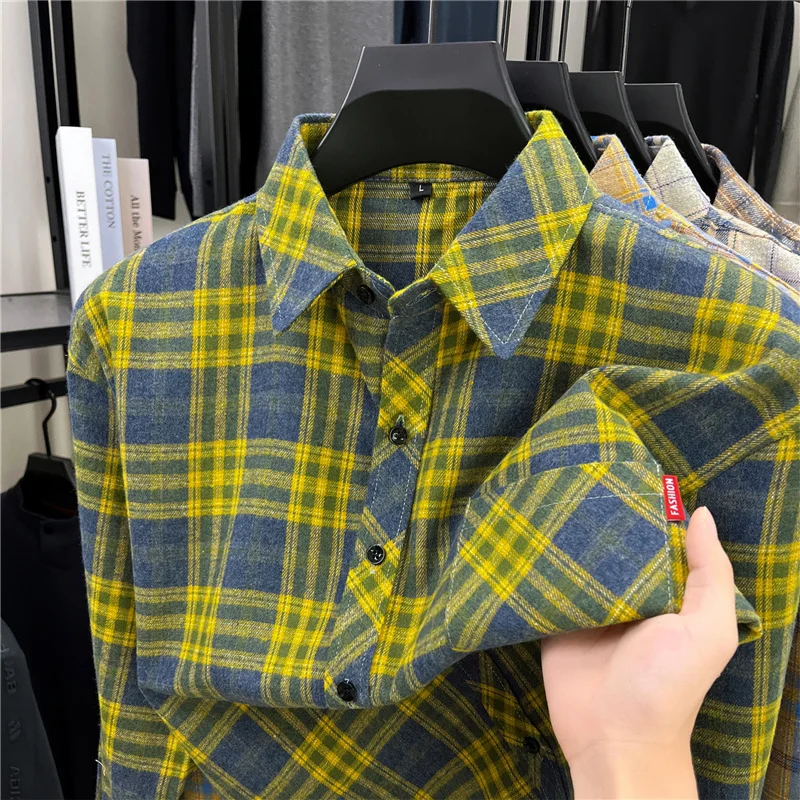 Flannel Shirt Lined - 남성용 롱 레트로 플란넬 체크 셔츠