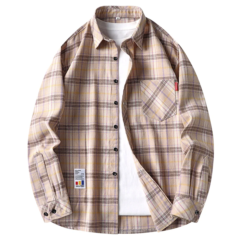 Flannel Shirt Lined - 남성 캐주얼 플래드 그리드 플란넬 버튼